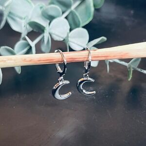 Waxing Crescent Moon Huggie Hoop Earrings | 14k White Gold‎ Plated | Hekate